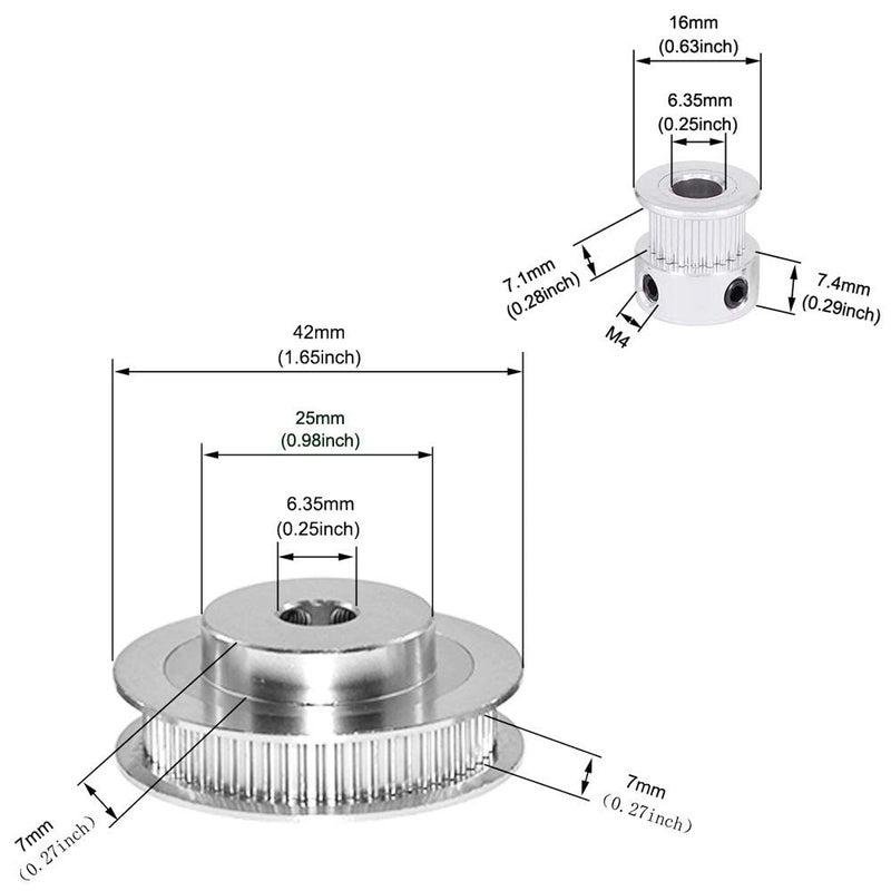 Zeelo 2PCS Set GT2 Synchronous Wheel 20&60 Teeth 6.35mm Bore Aluminum Timing Pulley with 2PCS Length 200mm Width 6mm Belt (20-60T-6.35B-6) - Image 2